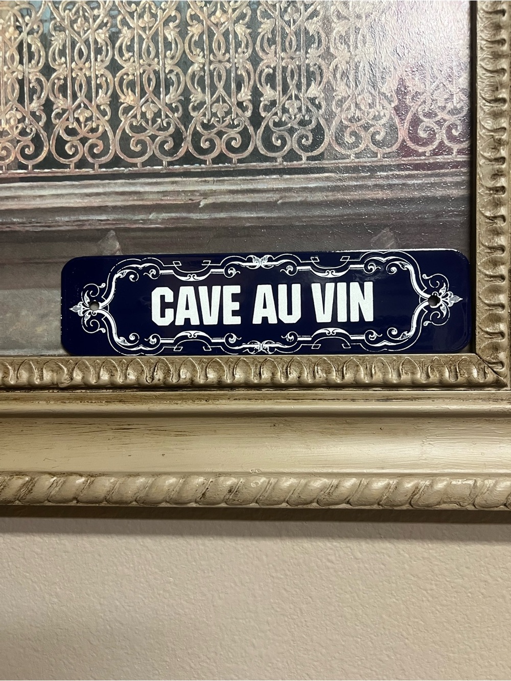 Vintage 1976 Lowell Sigmund Porcelain “Cave Au Vin” sign